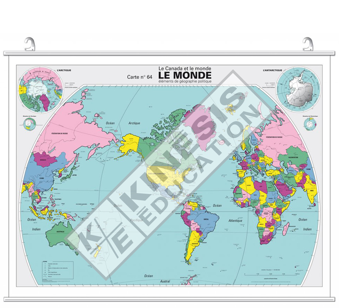 CARTE MURALE Le monde physique et politique